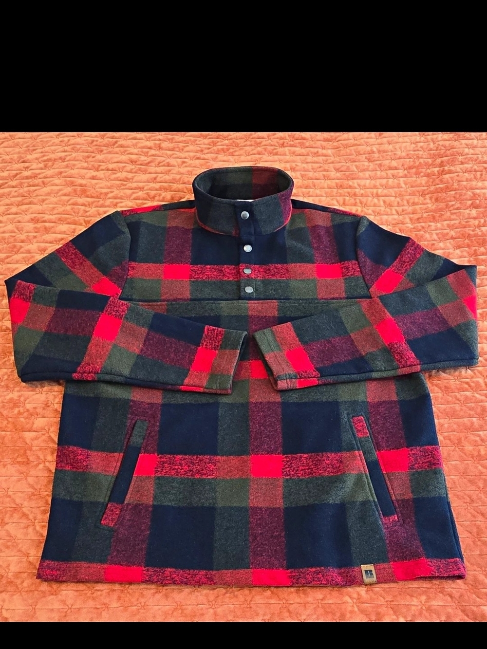 Russell Outdoors Basin Snap Pullover Fleece Jacket Mens Large Red Plaid NWOT....